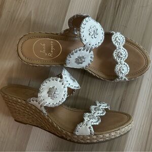 Jack Rogers Lauren Mid Wedge NWOT white silver